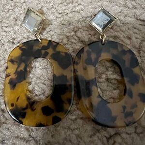 Black And Brown Circle Earrings With Clear Stones